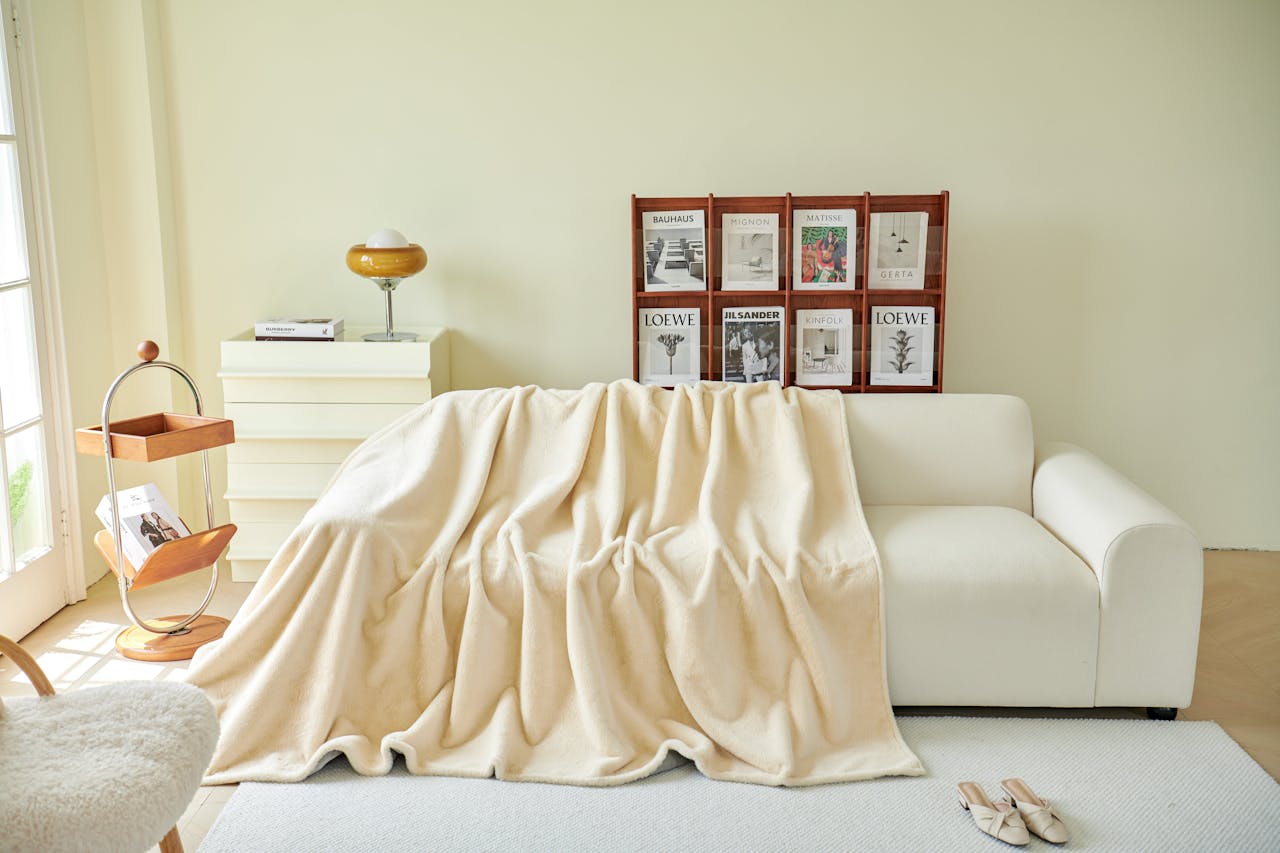 Open plan living space with layered textures