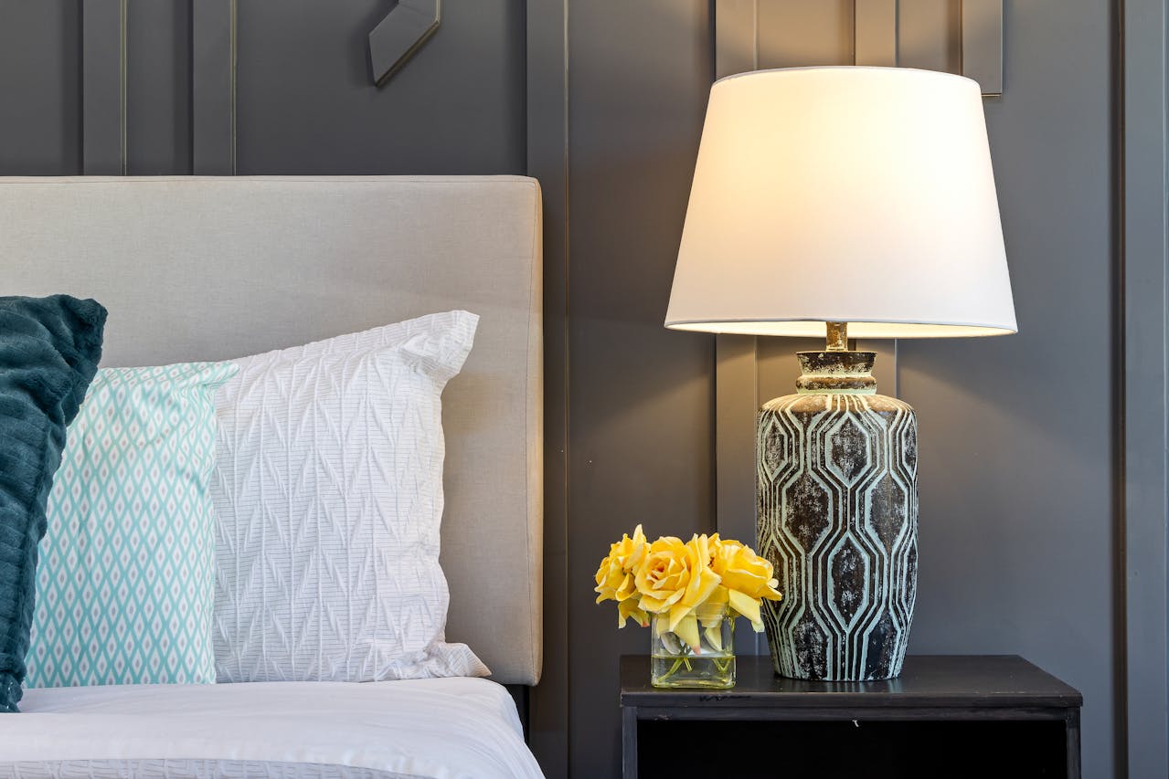 Layered lighting and warm accents